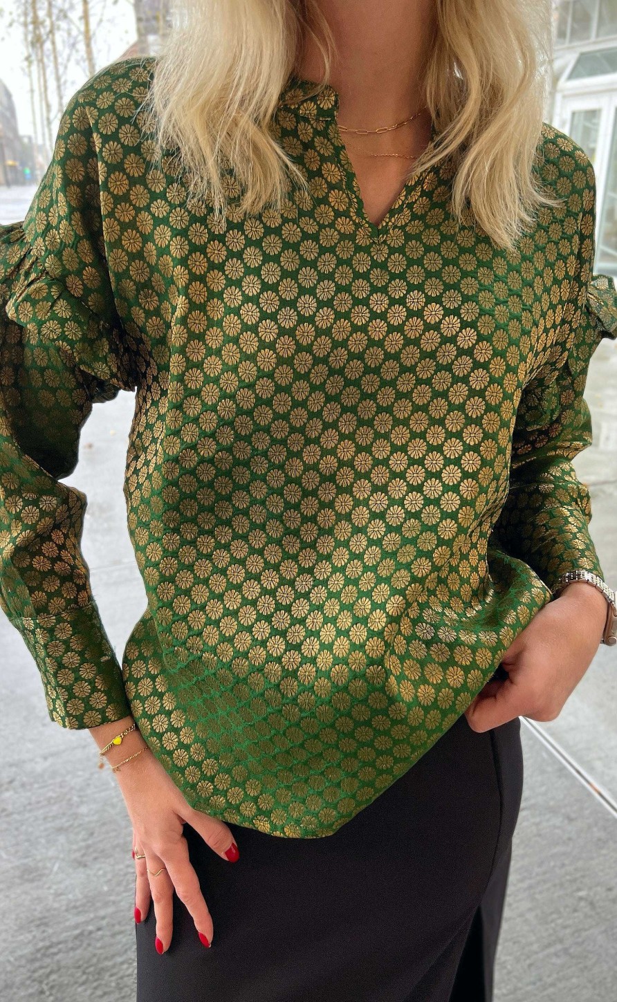 INA Copenhagen Ina Copenhagen Bluse - Agnes - Golden Dark Green Bluser