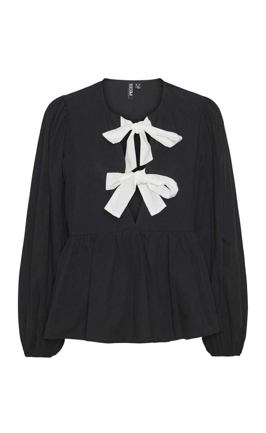 PIECES Pieces Bluse - Golly Bow - Black White Bows Bluser