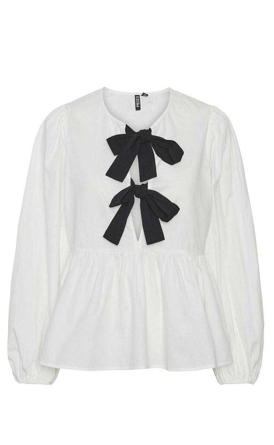 PIECES Pieces Bluse - Golly Bow - Bright White Black Bows Bluser